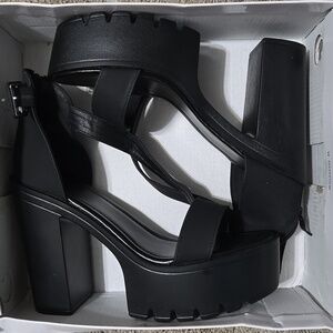 Black strappy platform heels